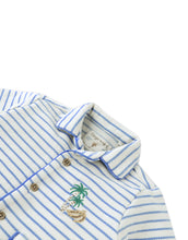 將圖片載入圖庫檢視器 Baby Ben striped jersey resort polo by Gingersnaps featuring banana and toucan embroidery, casual top for infants.