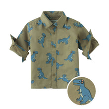 Load image into Gallery viewer, Children&#39;s shirt with dinosaur pattern on a white background
