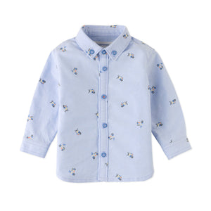 Light blue children's shirt with small patterns on a white background