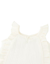 將圖片載入圖庫檢視器 Gingersnaps Baby Freyja diamond row pointelle jersey knit top with ruffles and rosette details, soft and adorable for little girls.