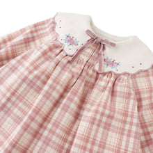 Load image into Gallery viewer, Pink checkered dress with floral embroidery on a white background