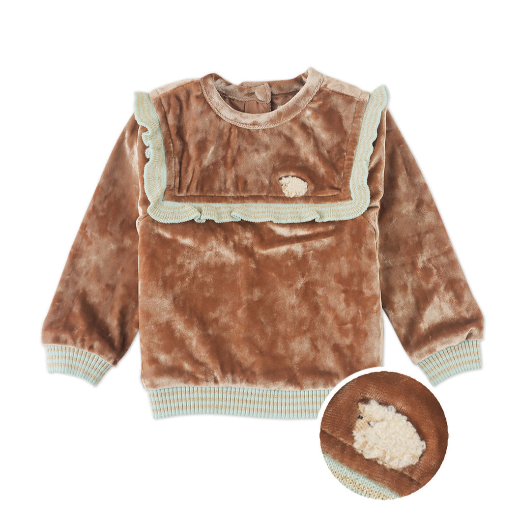 BABY LEONIE PULLOVER SUNDANCE WITH RUFFLES AND TINY SHEEP EMBROIDERY