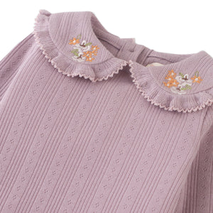 BABY CORA LONG SLEEVES TOP LAVENDER WITH EMBROIDERED COLLAR