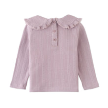 Load image into Gallery viewer, Pink ribbed blouse with ruffled collar on a white background