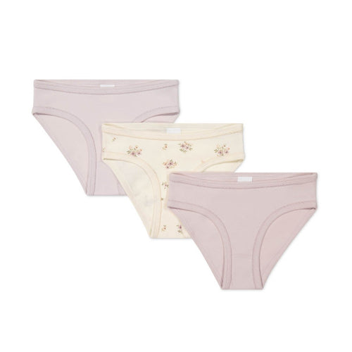 Organic Cotton 3PK Girls Underwear - Goldie Bouquet Egret/Dusky Rose/Heather Haze  **Preorder