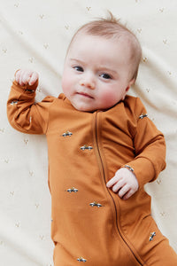 Organic Cotton Modal Reese Zip Onepiece - Zoomie Bears Ginger
