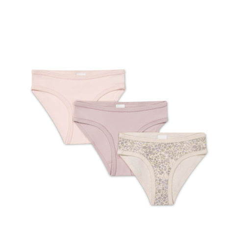 Organic Cotton 3PK Girls Underwear - April Floral Mauve/Heather Haze/Soft Misty Rose **Preorder