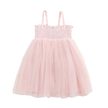 Load image into Gallery viewer, Pink dress with smocked bodice and tulle skirt on a white background