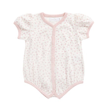Load image into Gallery viewer, Baby romper with floral pattern on a white background