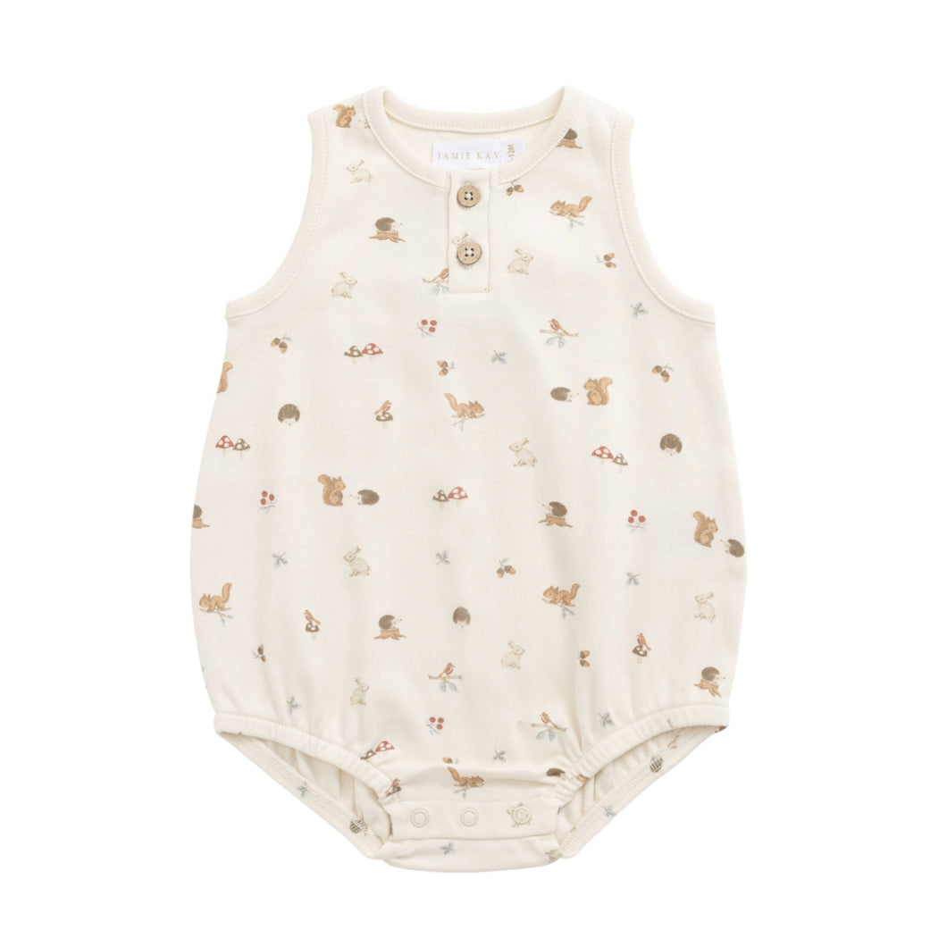 Baby romper with animal pattern on a white background