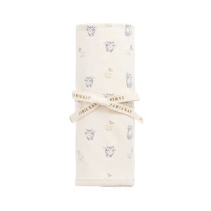 Folded fabric with floral pattern on a white background