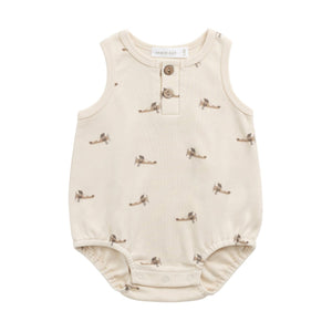 Baby romper with bird pattern on a white background