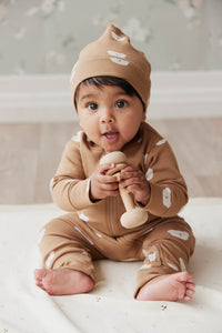 Organic Cotton Reese Zip Onepiece - Bears Caramel Cream