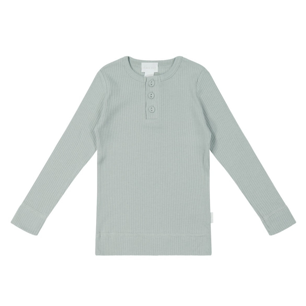 Organic Cotton Modal Long Sleeve Henley - Mineral  **Preorder**