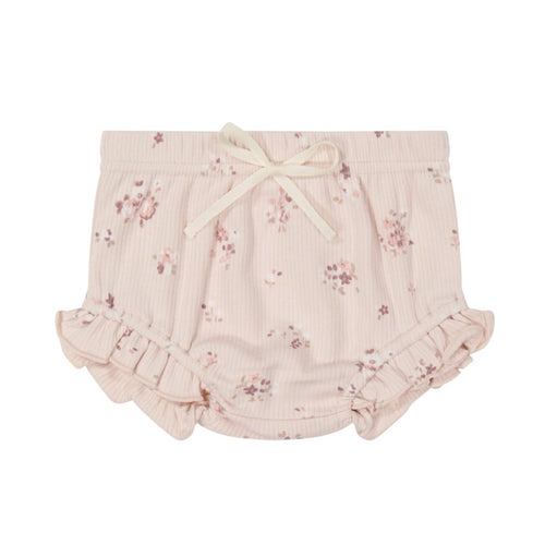Organic Cotton Fine Rib Frill Bloomer - Petite Fleur Soft Peony