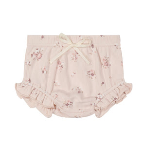 Organic Cotton Fine Rib Frill Bloomer - Petite Fleur Soft Peony