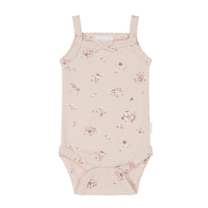 Organic Cotton Fine Rib Singlet Bodysuit - Petite Fleur Soft Peony