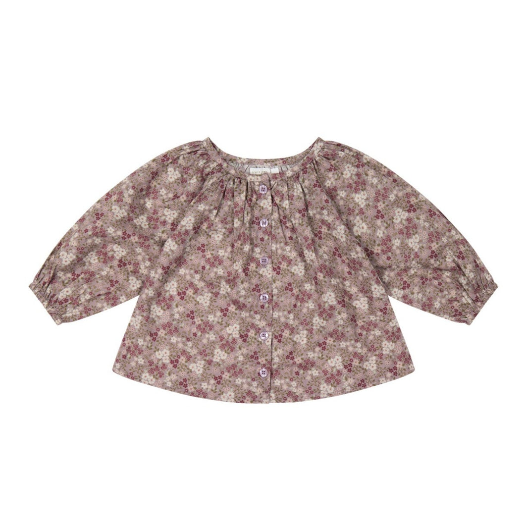 Organic Cotton Heather Blouse - Pansy Floral Fawn