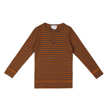Load image into Gallery viewer, Organic Cotton Modal Long Sleeve Henley - Narrow Stripe Ginger