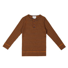 將圖片載入圖庫檢視器 Organic Cotton Modal Long Sleeve Henley - Narrow Stripe Ginger