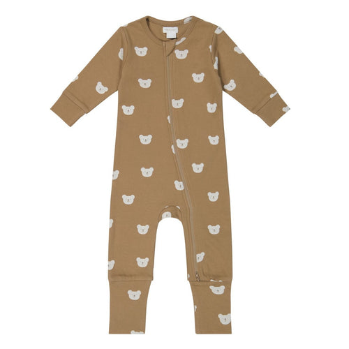Organic Cotton Reese Zip Onepiece - Bears Caramel Cream