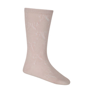 Bow Pointelle Knee High Sock - Soft Peony