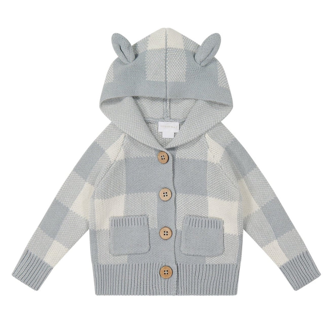 Check Bear Cardigan - Storm Grey Check
