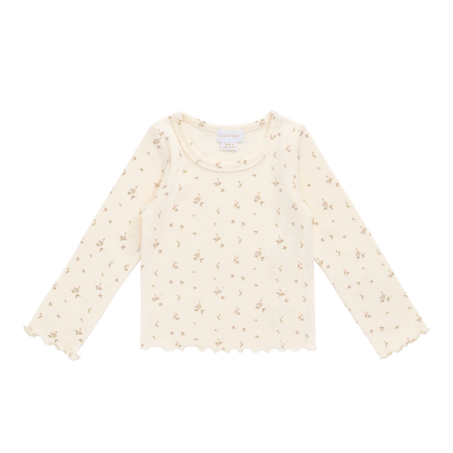 Beige long-sleeve shirt with subtle pattern on a white background