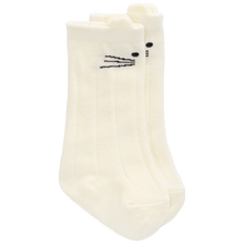 Load image into Gallery viewer, White sock with black cat face design on a white background