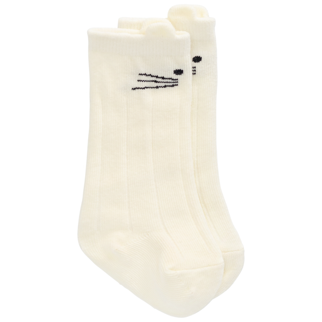 White sock with black cat face design on a white background