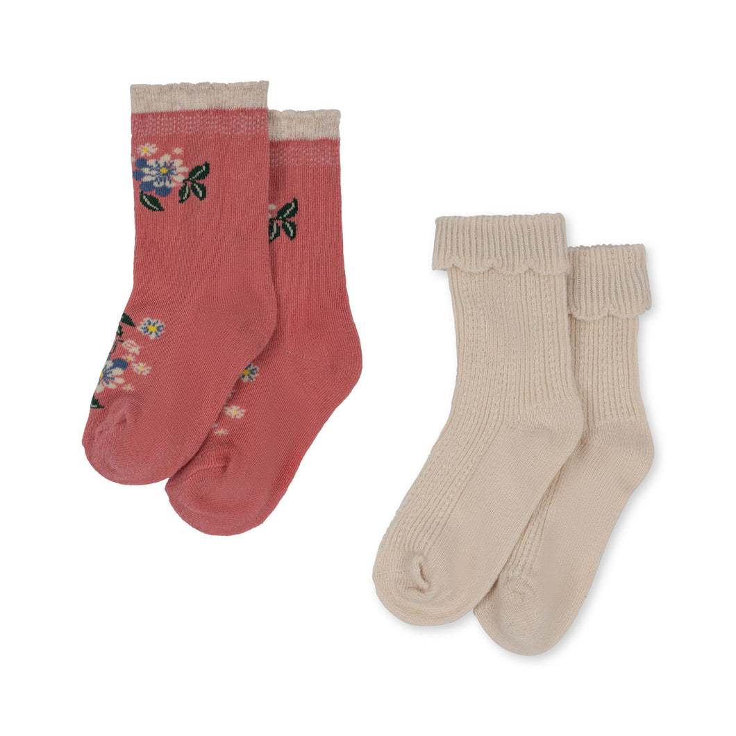 2 pack jacquard pointelle socks - pink
