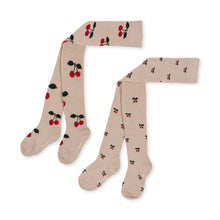 Load image into Gallery viewer, 2 pack jacquard tights - big cherry/cherry