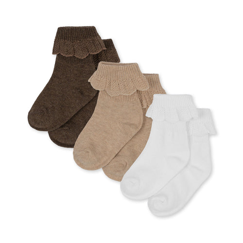 3 pack frill socks - optic white/sand/brown