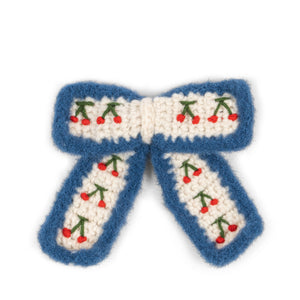 cherry crochet bow clip - cherry