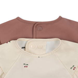 2 pack dinner bib frill with sleeves - cherry/rosewater