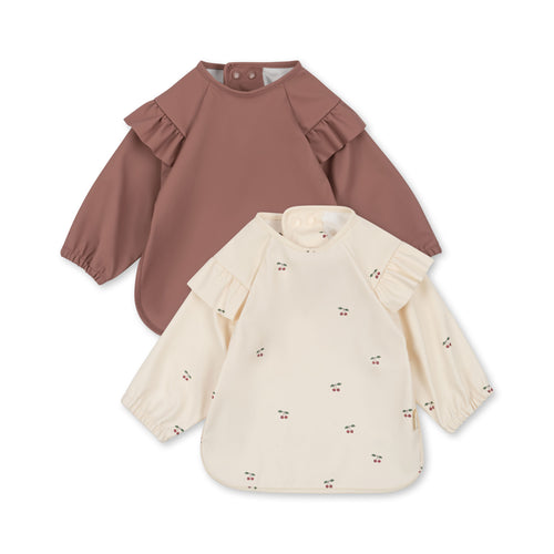 2 pack dinner bib frill with sleeves - cherry/rosewater