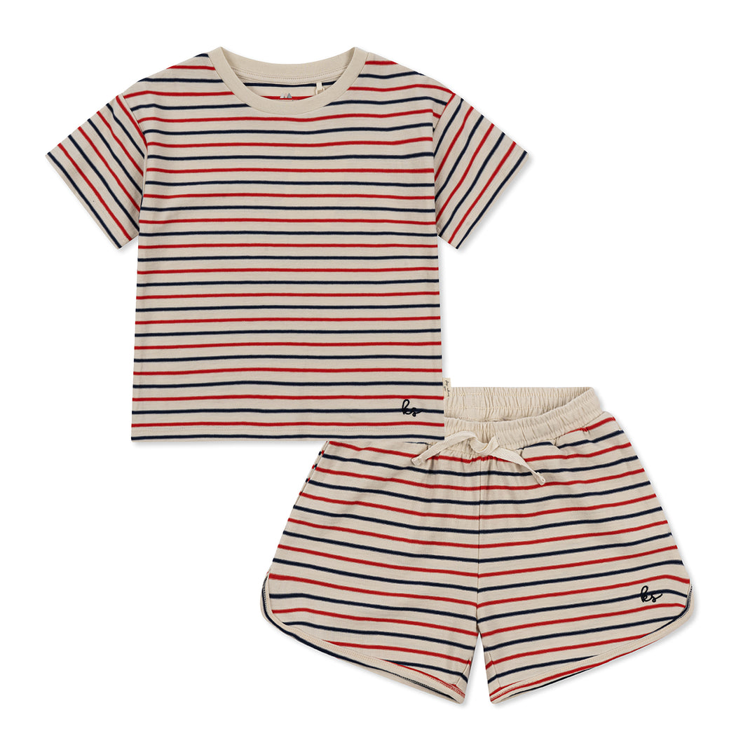 lin classic tee/shorts set gots - tricolore stripes