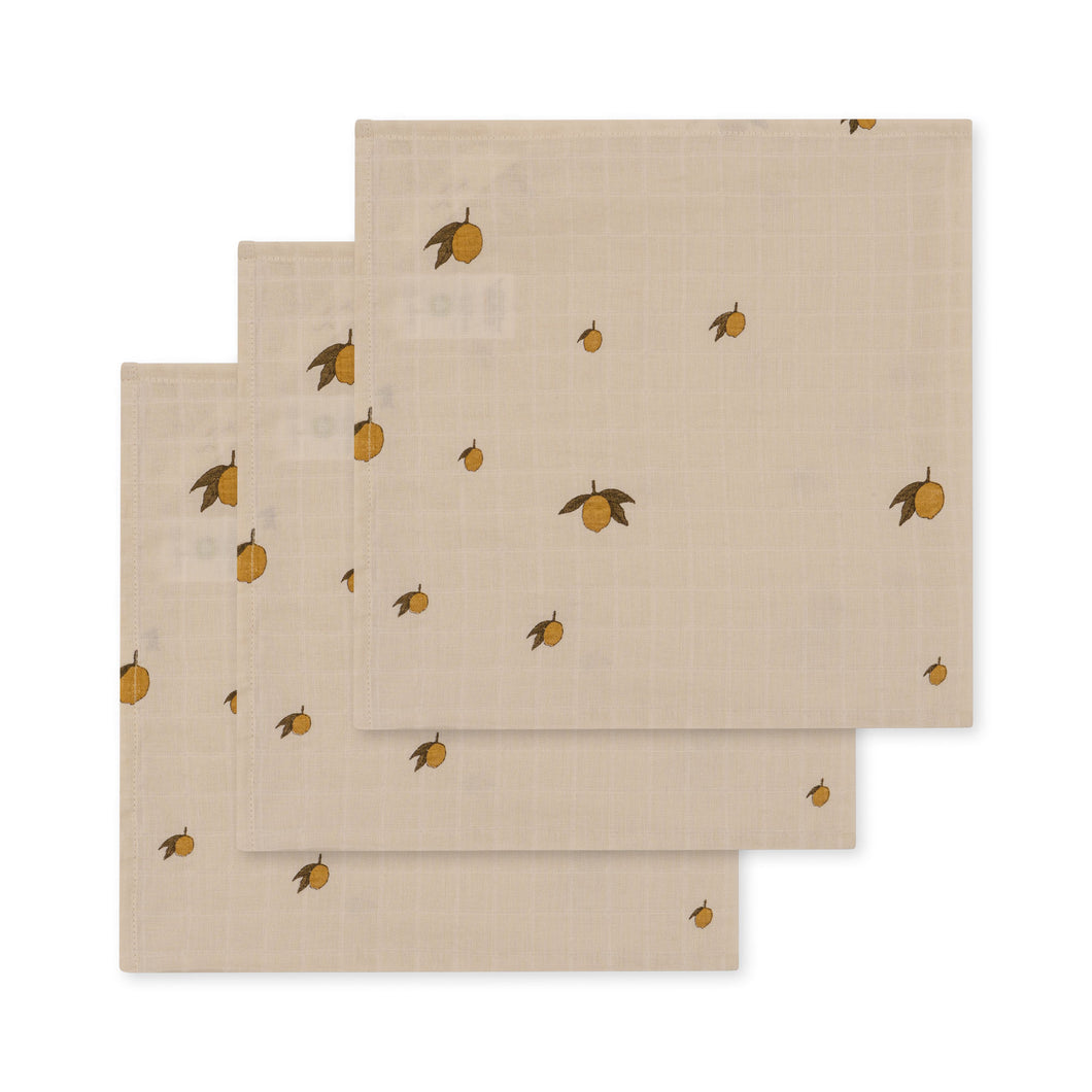 3 pack muslin cloth gots - lemon
