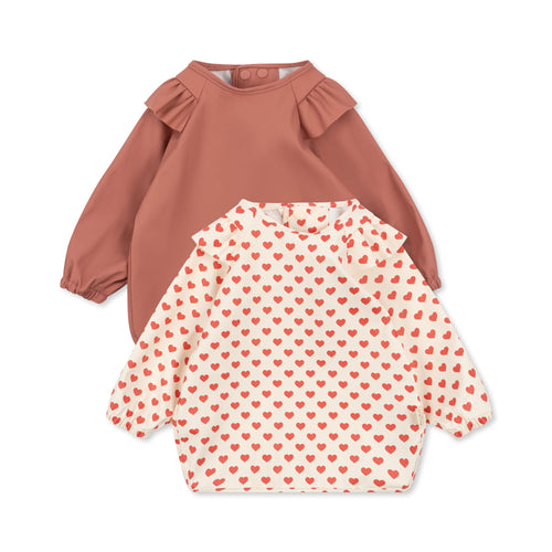 2 pack dinner bib with sleeves and frill - coeur rouge