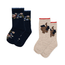 Load image into Gallery viewer, 2 pack lapis socks - cat/flower