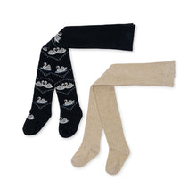 Load image into Gallery viewer, 2 pack jacquard swan tights - navy/off white