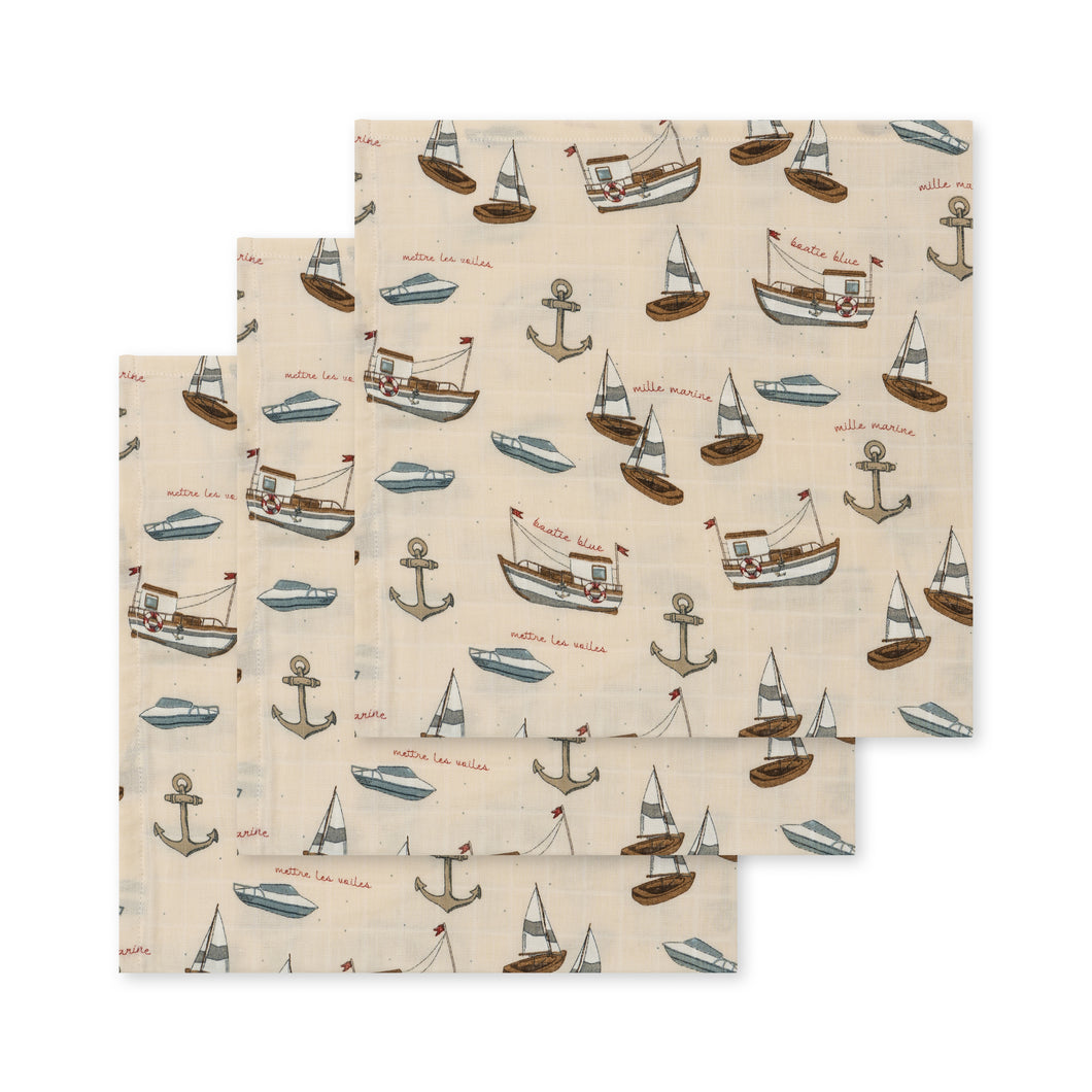 3 pack muslin cloth - sail away