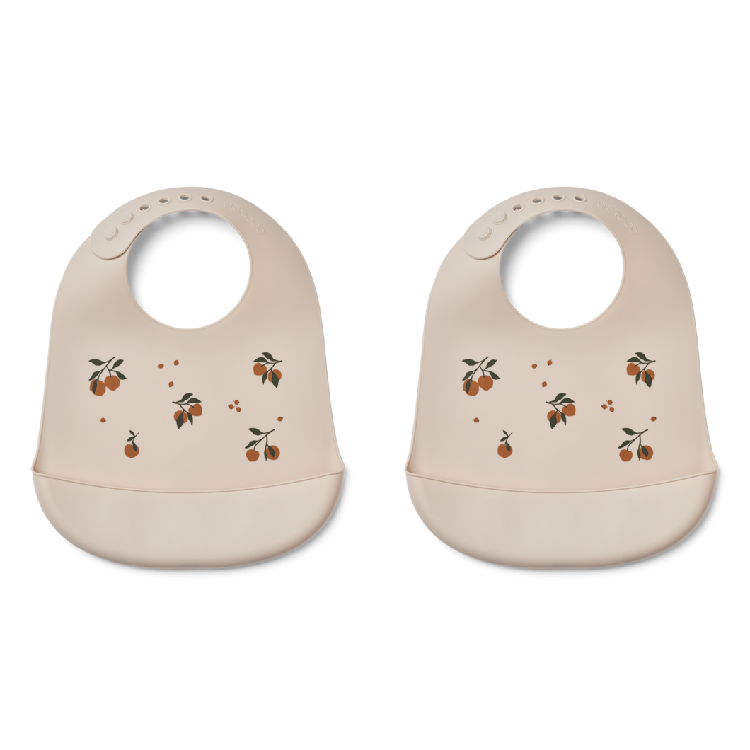 TILDA SILICONE BIB 2 PACK - PEACH / SANDY