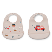 Load image into Gallery viewer, TILDA SILICONE BIB 2 PACK - EMERGENCY VEHICLE / SANDY