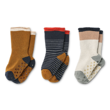 Load image into Gallery viewer, ELOY ANTI-SLIP BABY SOCKS 3-PACK - Y/D STRIPE CLASSIC NAVY / SANDY