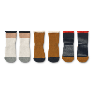 ELOY ANTI-SLIP BABY SOCKS 3-PACK - Y/D STRIPE CLASSIC NAVY / SANDY