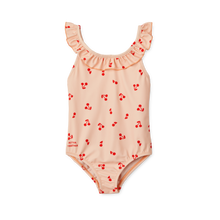 Load image into Gallery viewer, KALLIE PRINTED RUFFLE SWIMSUIT - CHERRIES / APPLE BLOSSOM
