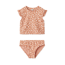 Load image into Gallery viewer, JUDIE PRINTED RUFFLE-TRIMMED BIKINI - LEO SPOTS / TUSCANY ROSE