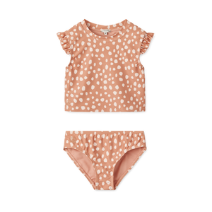 JUDIE PRINTED RUFFLE-TRIMMED BIKINI - LEO SPOTS / TUSCANY ROSE