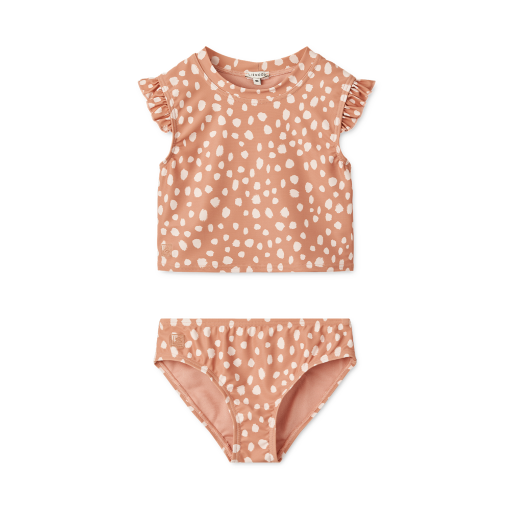 JUDIE PRINTED RUFFLE-TRIMMED BIKINI - LEO SPOTS / TUSCANY ROSE